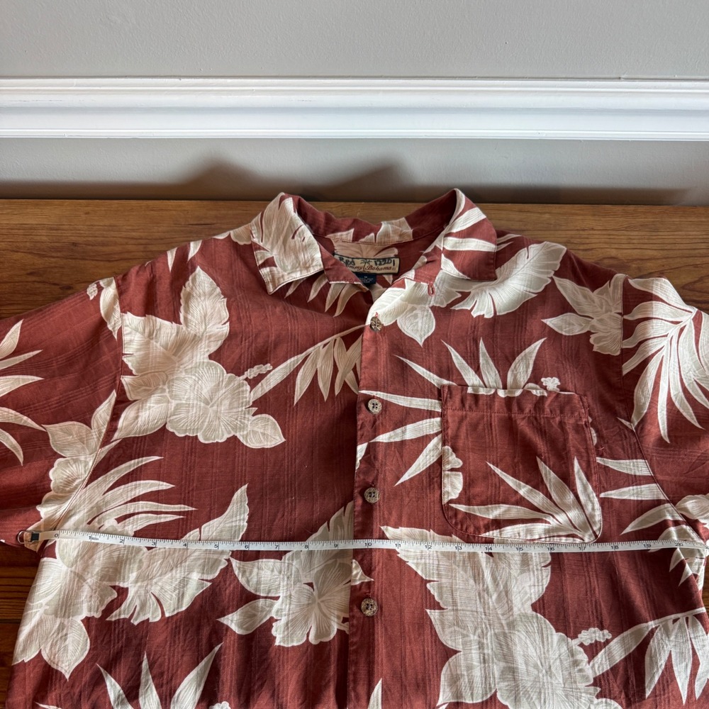 Vintage Tommy Bahama Red Mens Silk Tropical Floral Camp Shirt Rust Orange Medium - Picture 3 of 6
